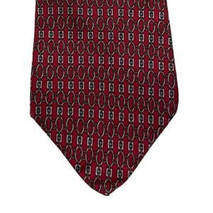 VTG Sutter & Grant Silk Necktie Red Chain Link Geometric Made USA 1990s Mens Tie